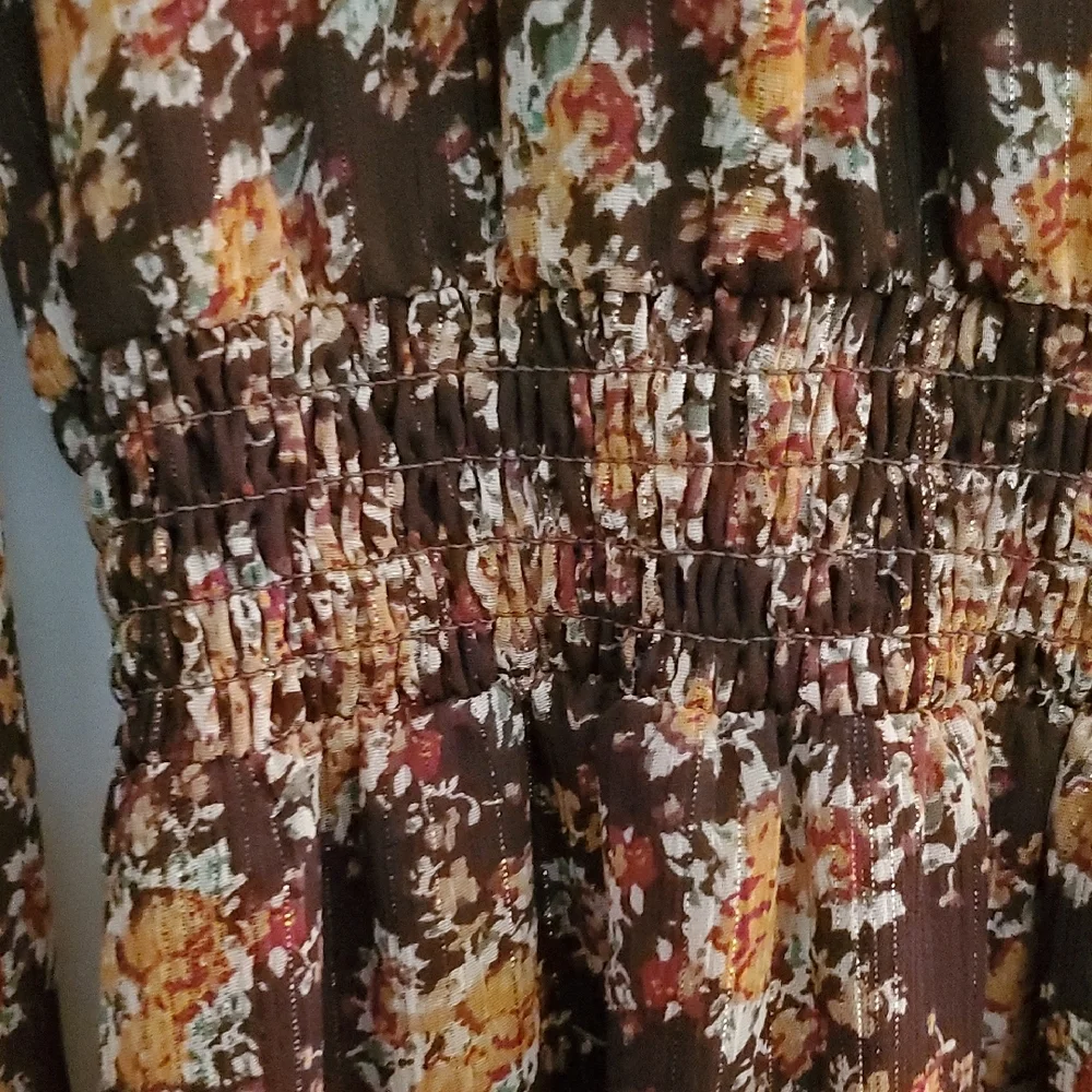 Charles Henry Brown Floral Long Sleeve Lined Dress - Picture 4 of 9